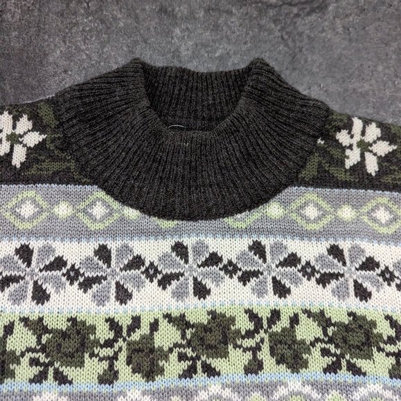 Vintage Attitude Eaton Nordic floral green wool blend longline mockneck sweater - Picture 6 of 7